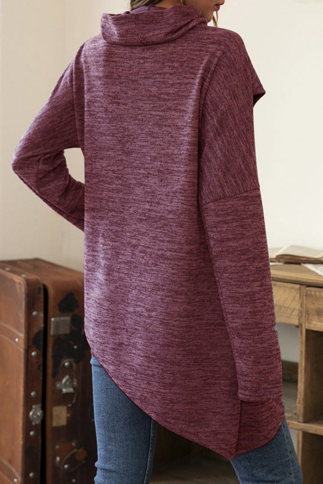 High Neck Patchwork Irregular Hem Tops