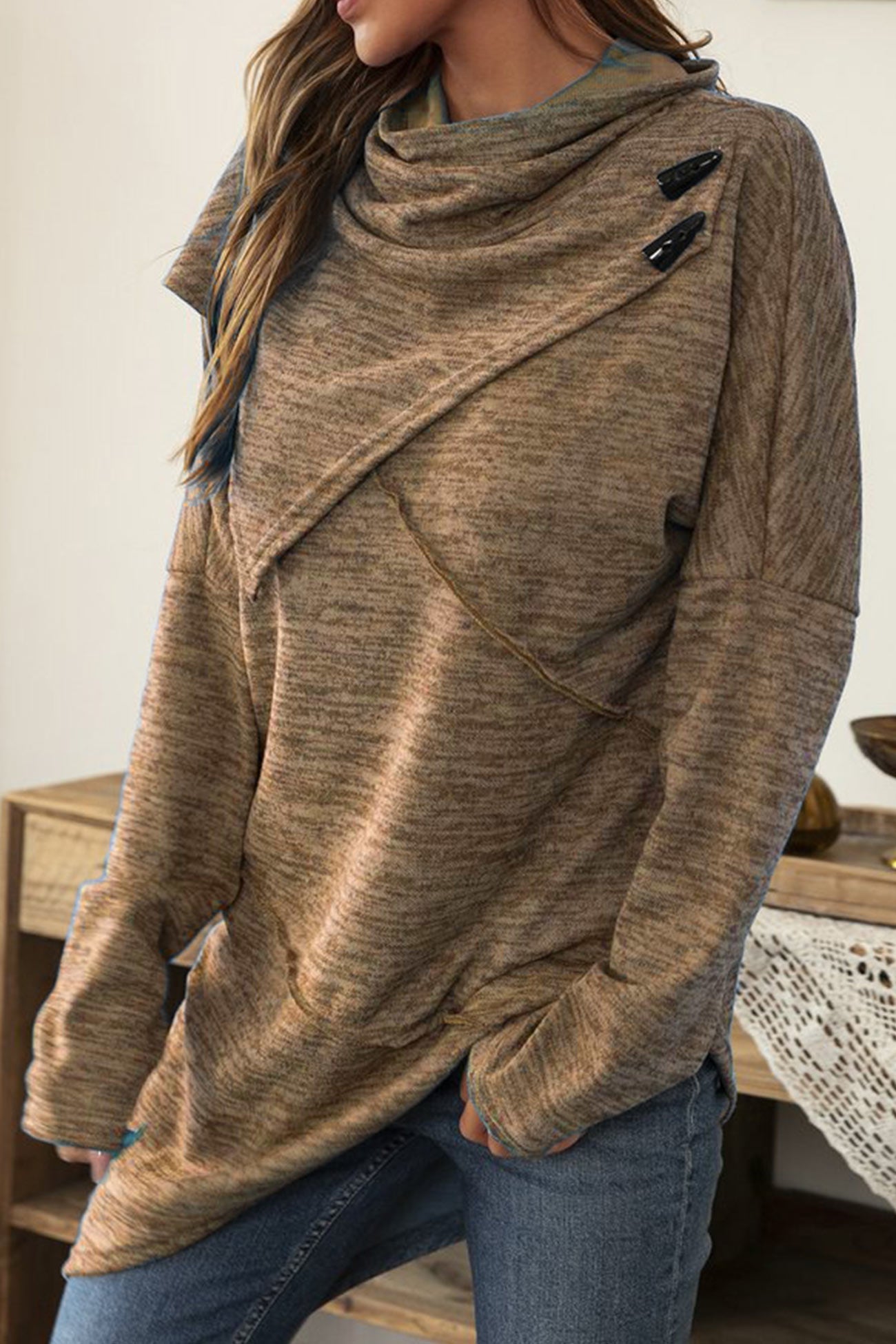 High Neck Patchwork Irregular Hem Tops