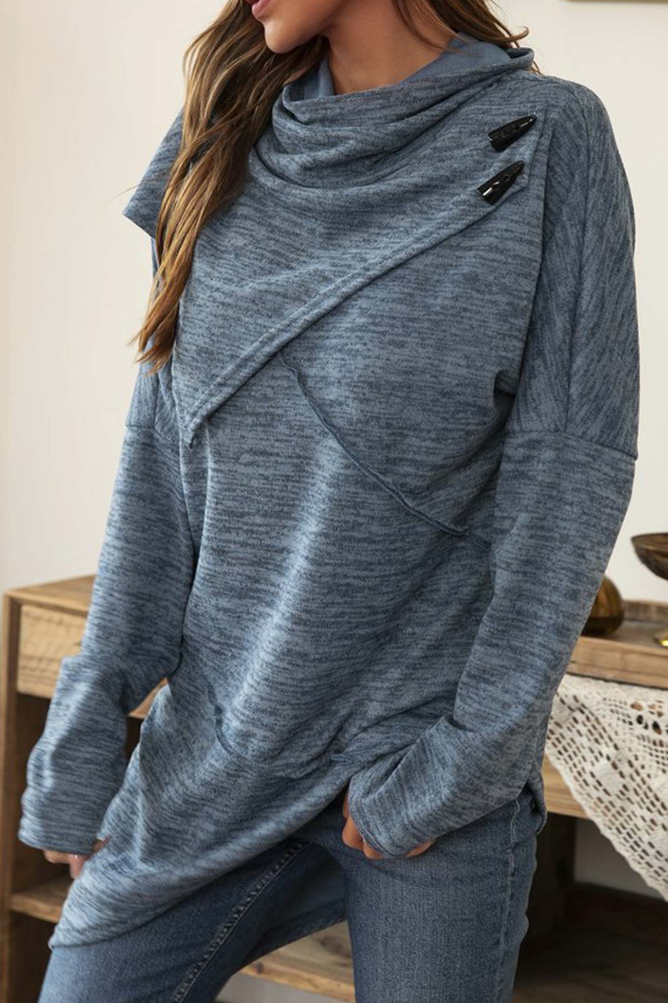 High Neck Patchwork Irregular Hem Tops