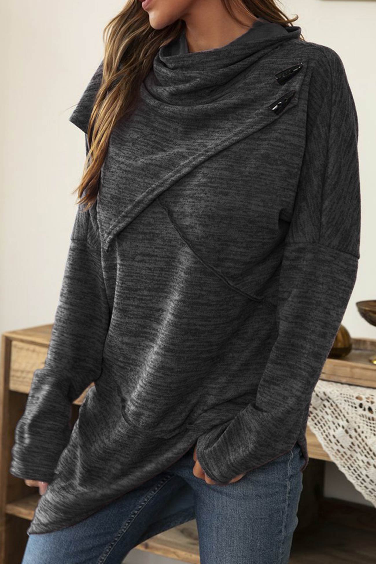 High Neck Patchwork Irregular Hem Tops