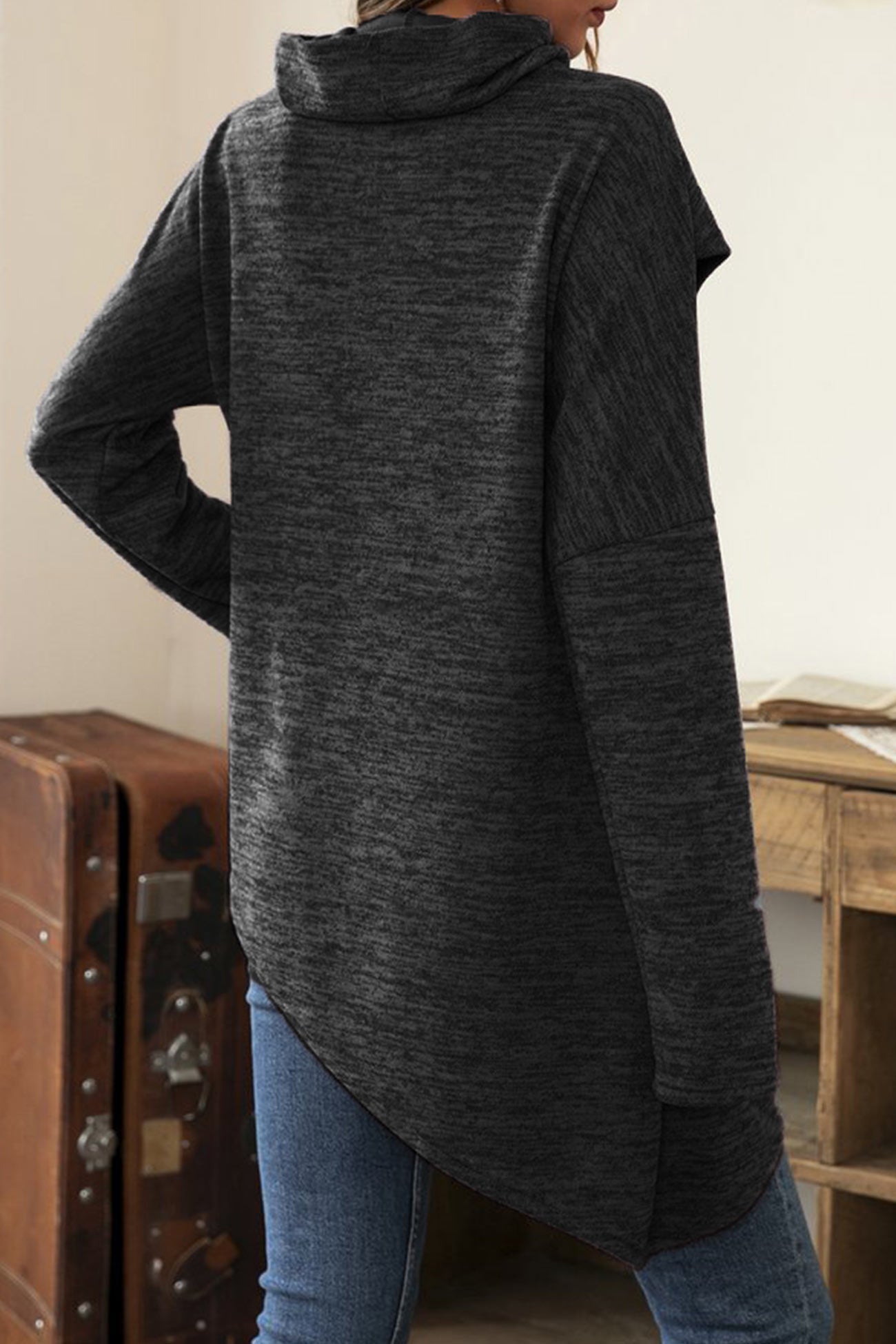 High Neck Patchwork Irregular Hem Tops