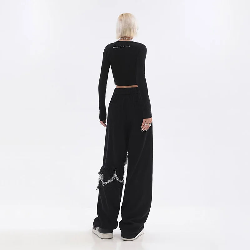 Spliced Chain Elastic Waist Pants