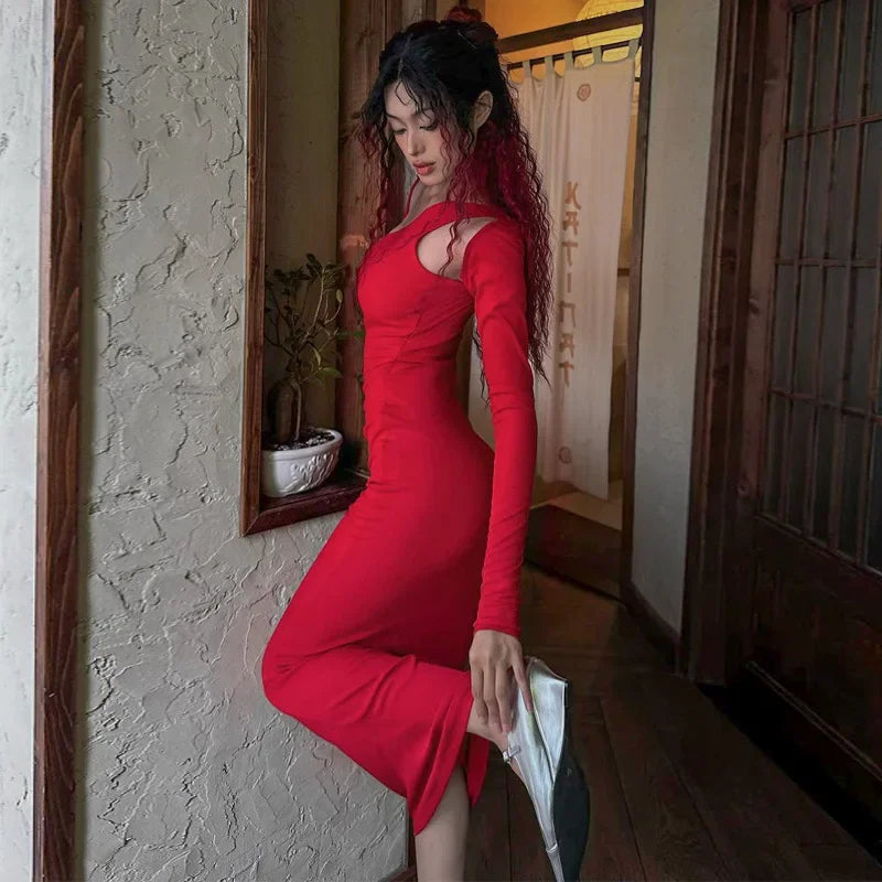 One Shoulder Long Sleeve Cut Out Bodycon Maxi Dress 3