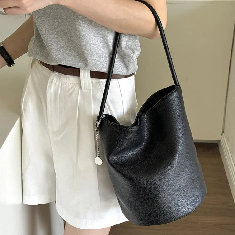 Retro Soft Leather Bucket Shoulder Bag