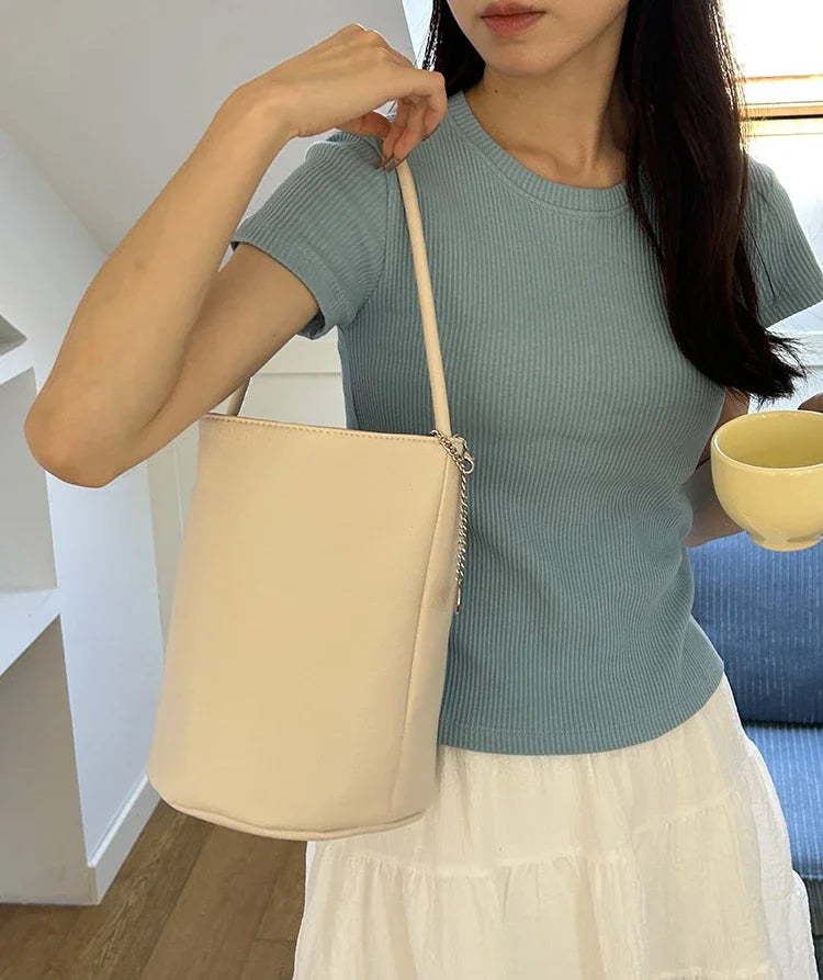 Retro Soft Leather Bucket Shoulder Bag