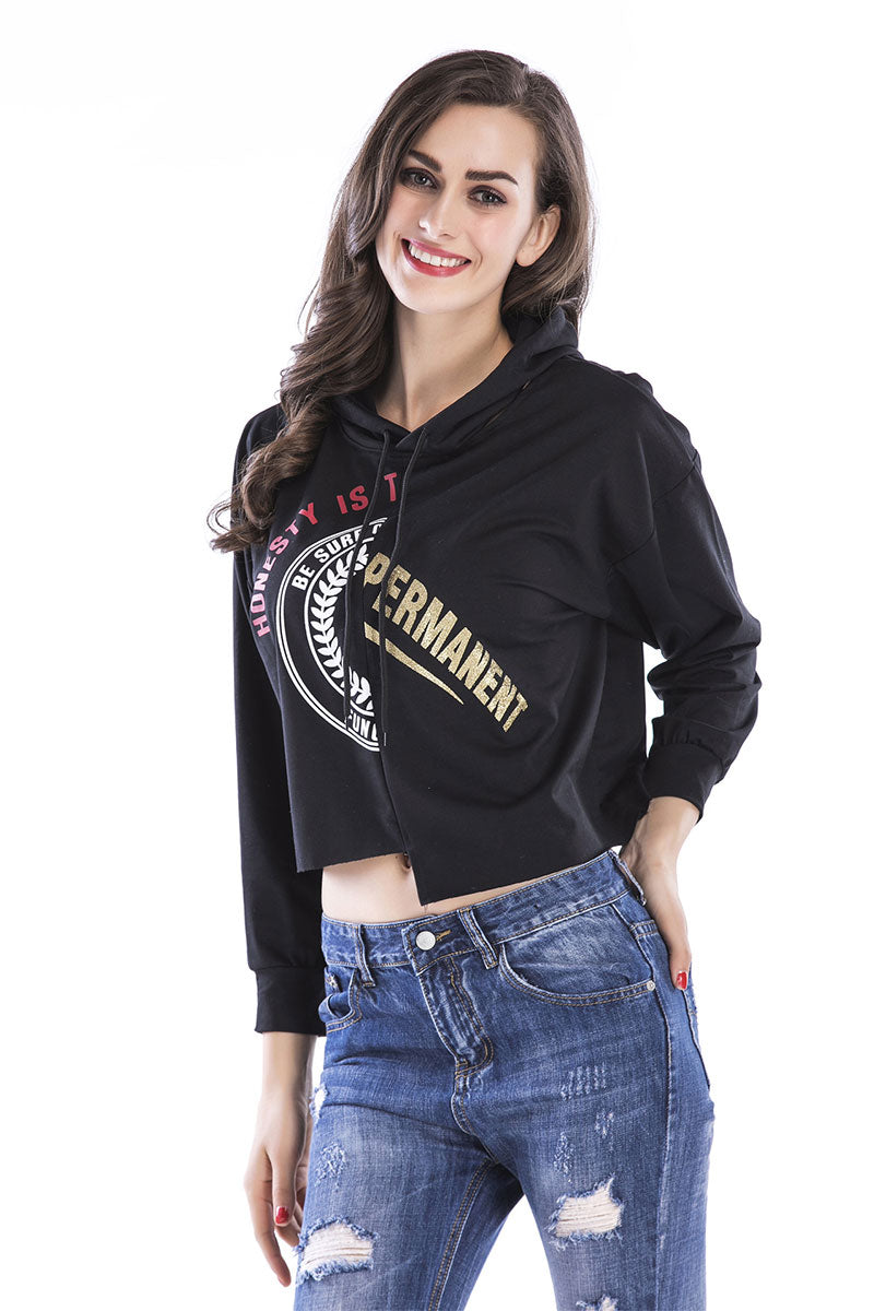 Hooded Asymmetrical Hem Printed Sweatshirt - Mislish