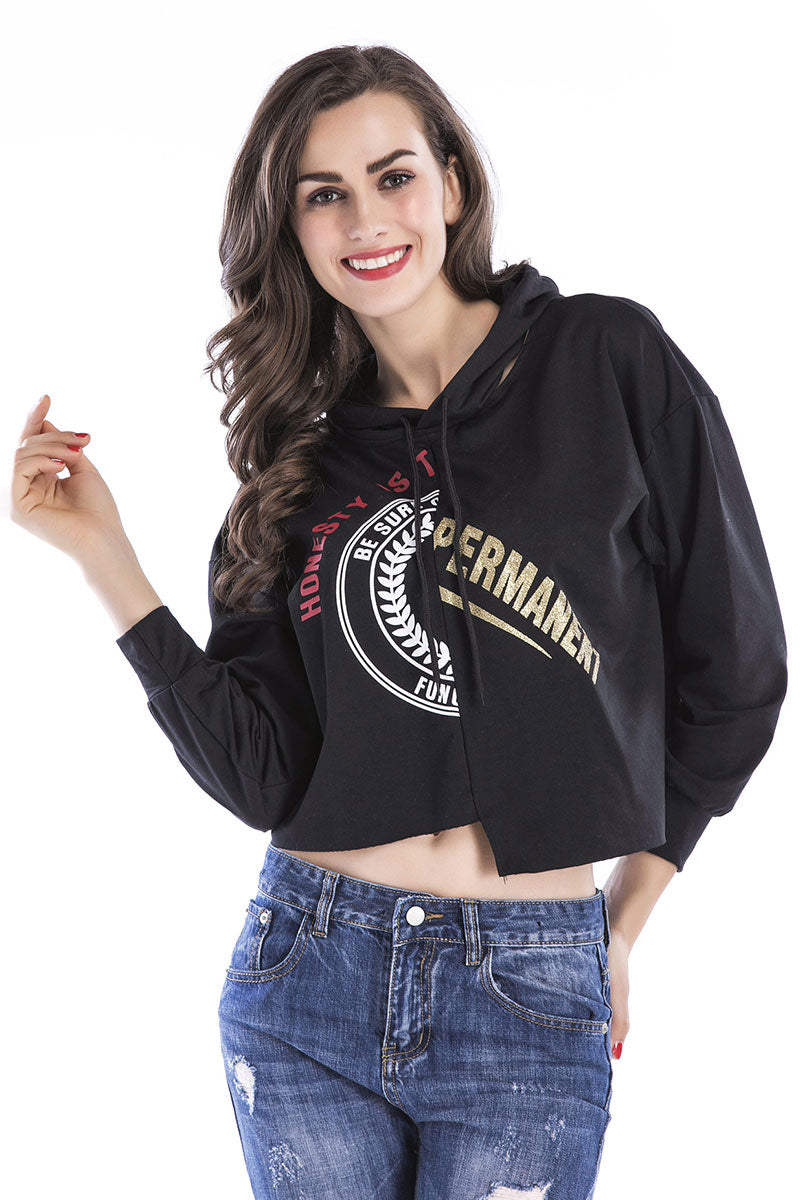 Hooded Asymmetrical Hem Printed Sweatshirt