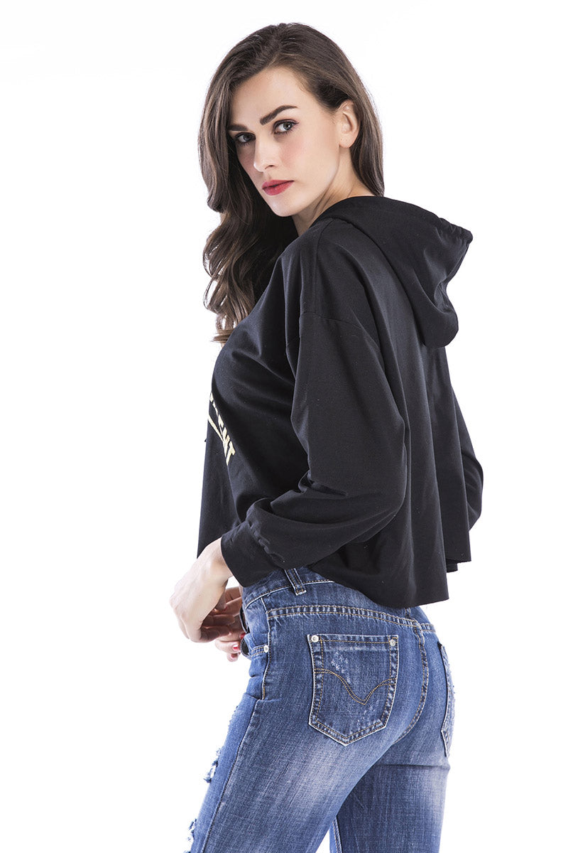 Hooded Asymmetrical Hem Printed Sweatshirt