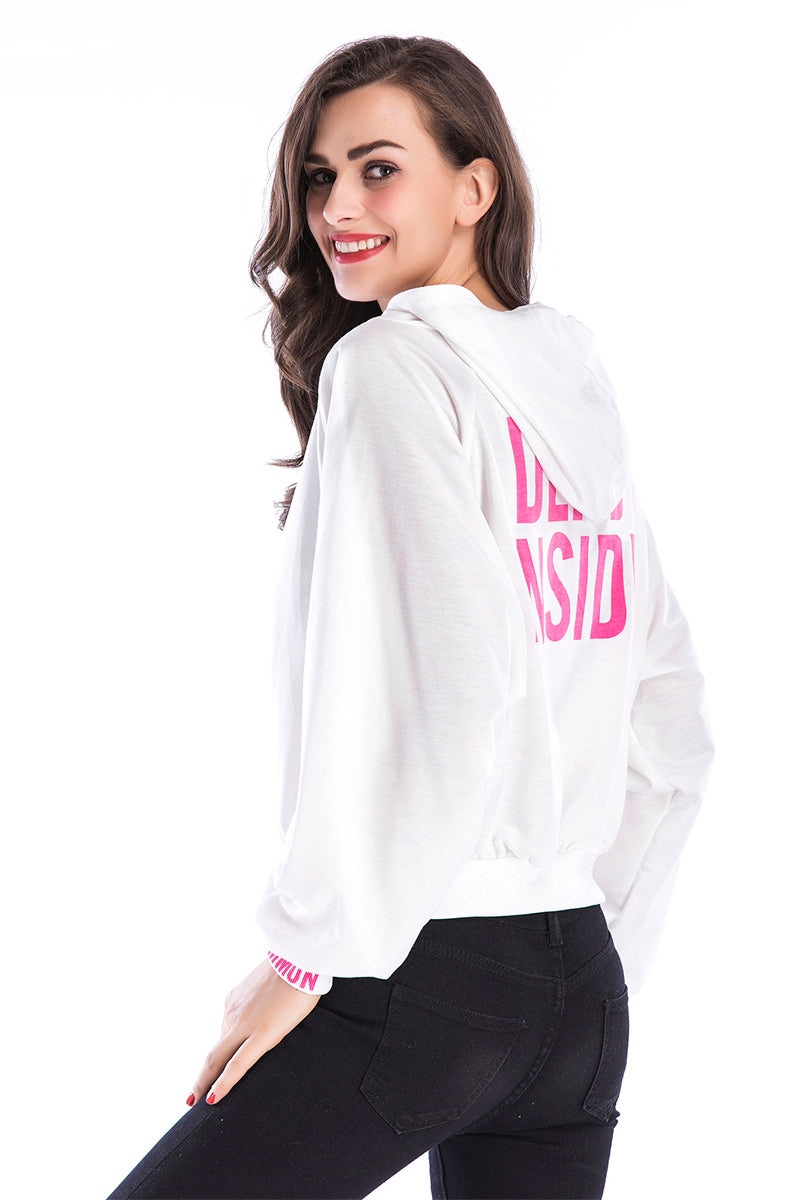 Hooded Raglan Sleeve Printed Sweatshirt