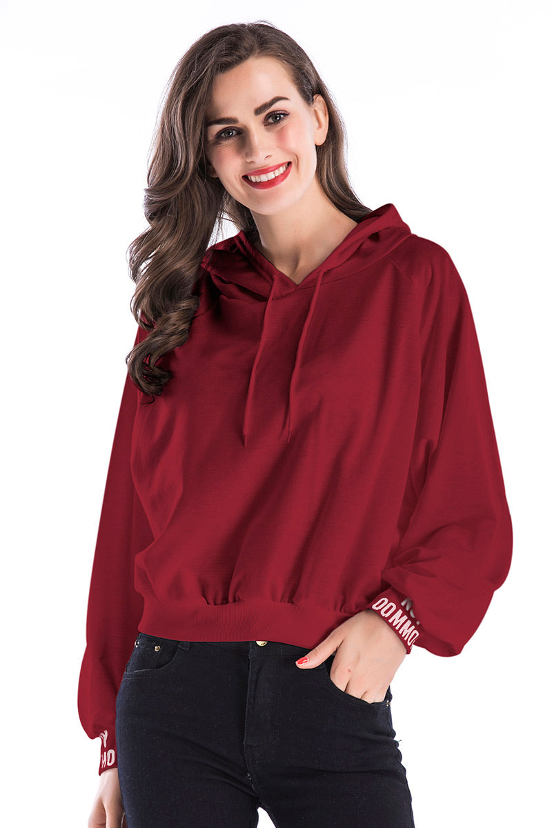 Hooded Raglan Sleeve Printed Sweatshirt - Mislish