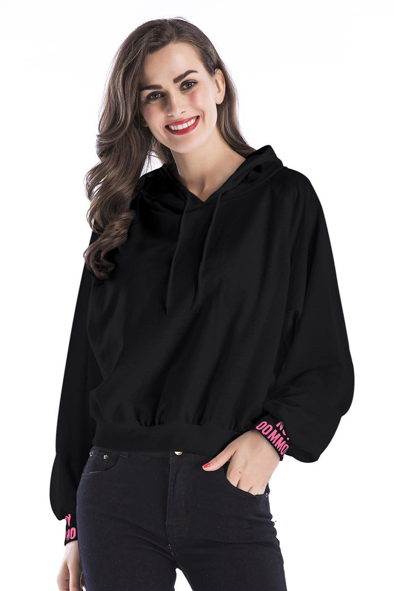 Hooded Raglan Sleeve Printed Sweatshirt - Mislish