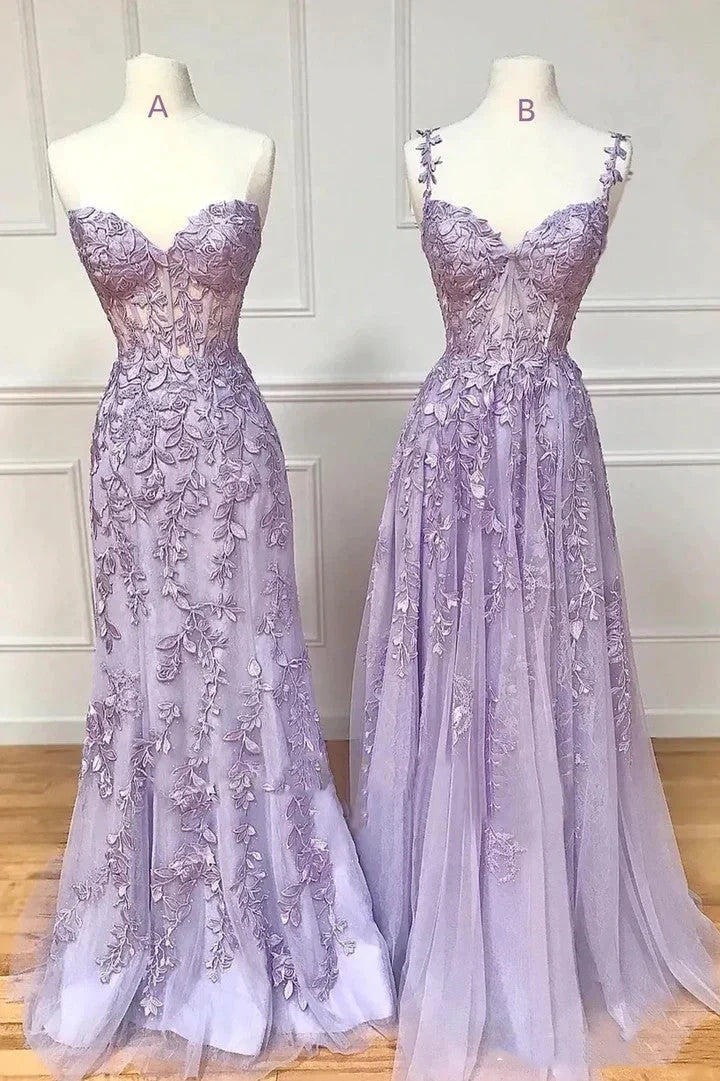 Sexy Hot 2025 Violet Purple Lace Long Prom Dresses Cheap Evening Dress SD2008