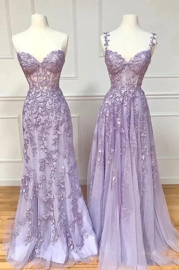 Sexy Hot 2025 Violet Purple Lace Long Prom Dresses Cheap Evening Dress SD2008