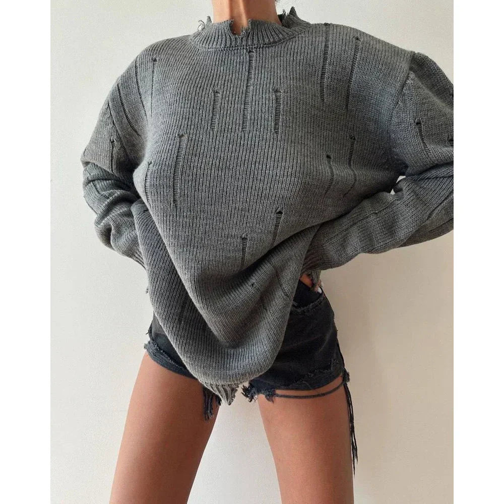 Ripped Y2K Casual Long Sleeve Sweater
