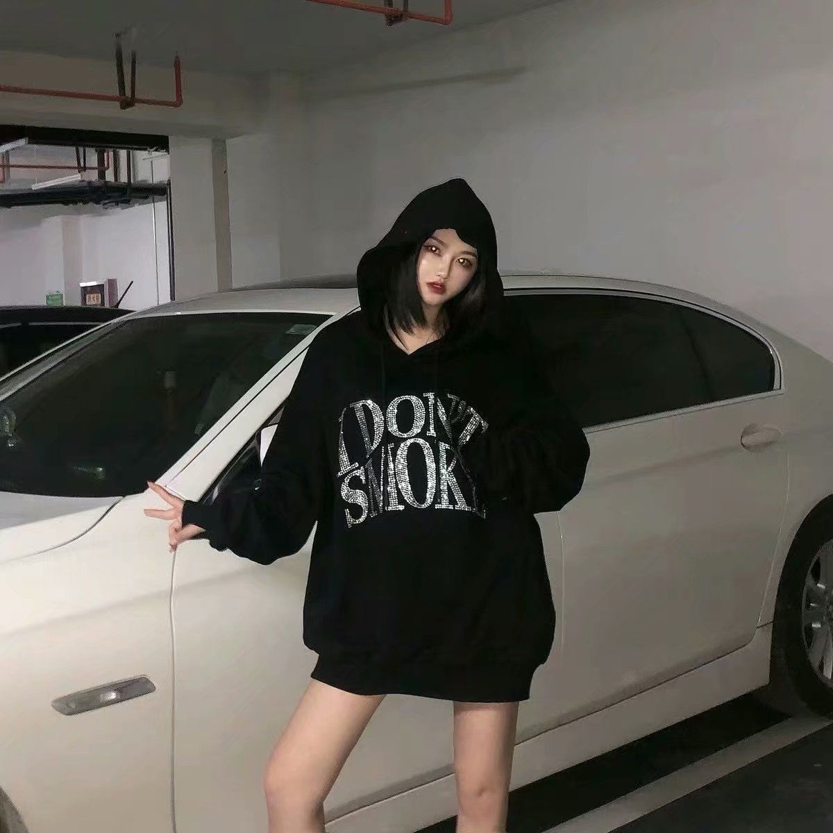 I Don't Smoke Rhinestone Hoodie - Fashionpara