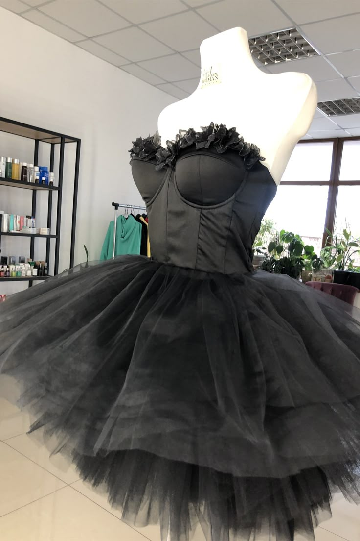 Elegant Sweetheart Black Corset Tulle Short Party Dress Birthday Dress S224