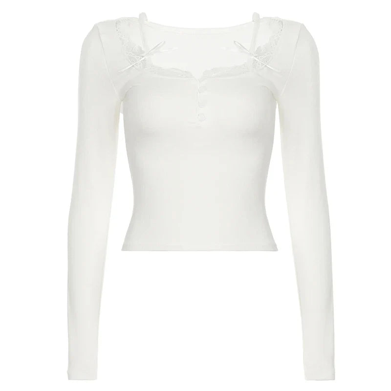 Casual Lace Trim Halter Slim Solid Square Collar Knit Top