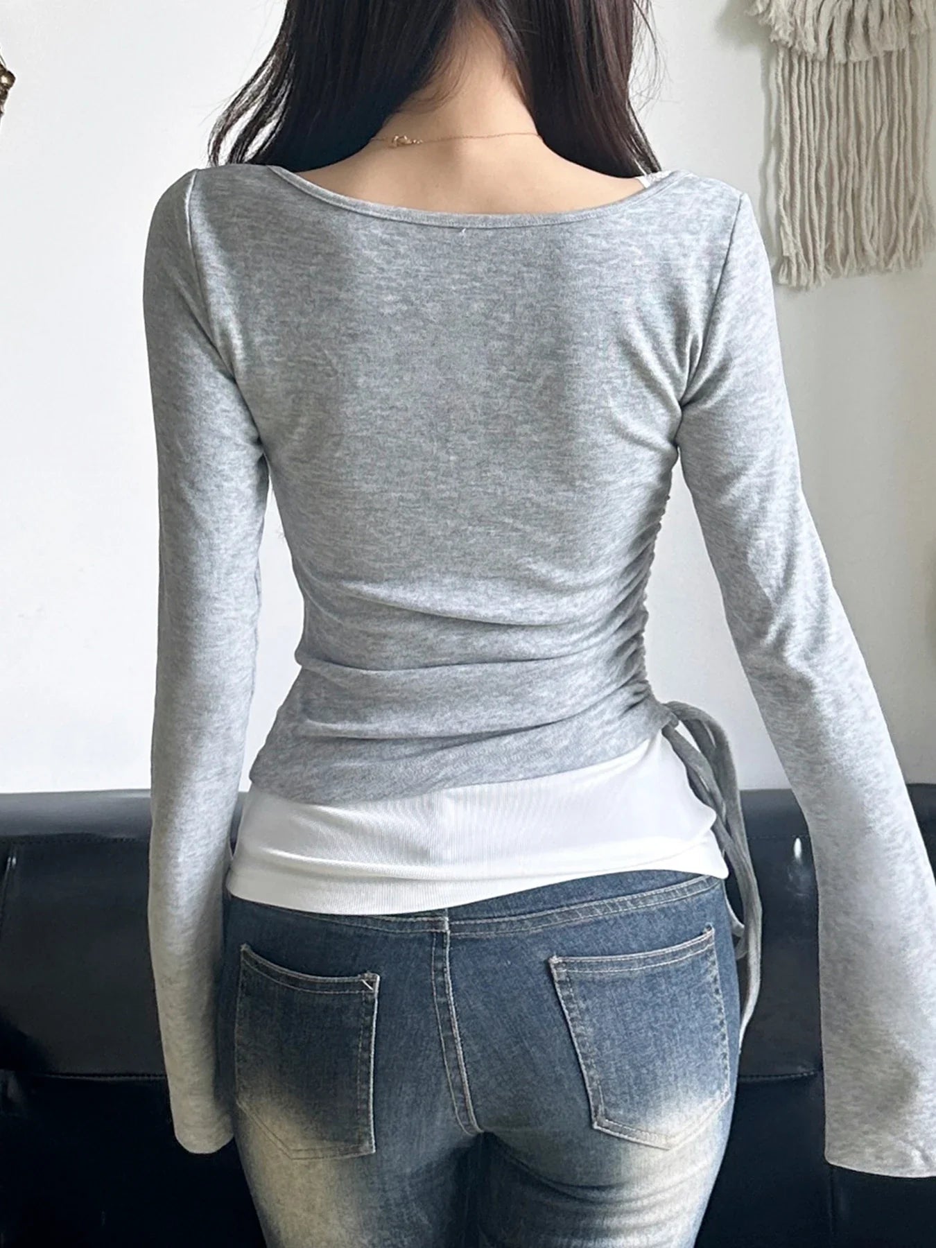 Casual Slim Bandage Sweet Square Collar Knit Top