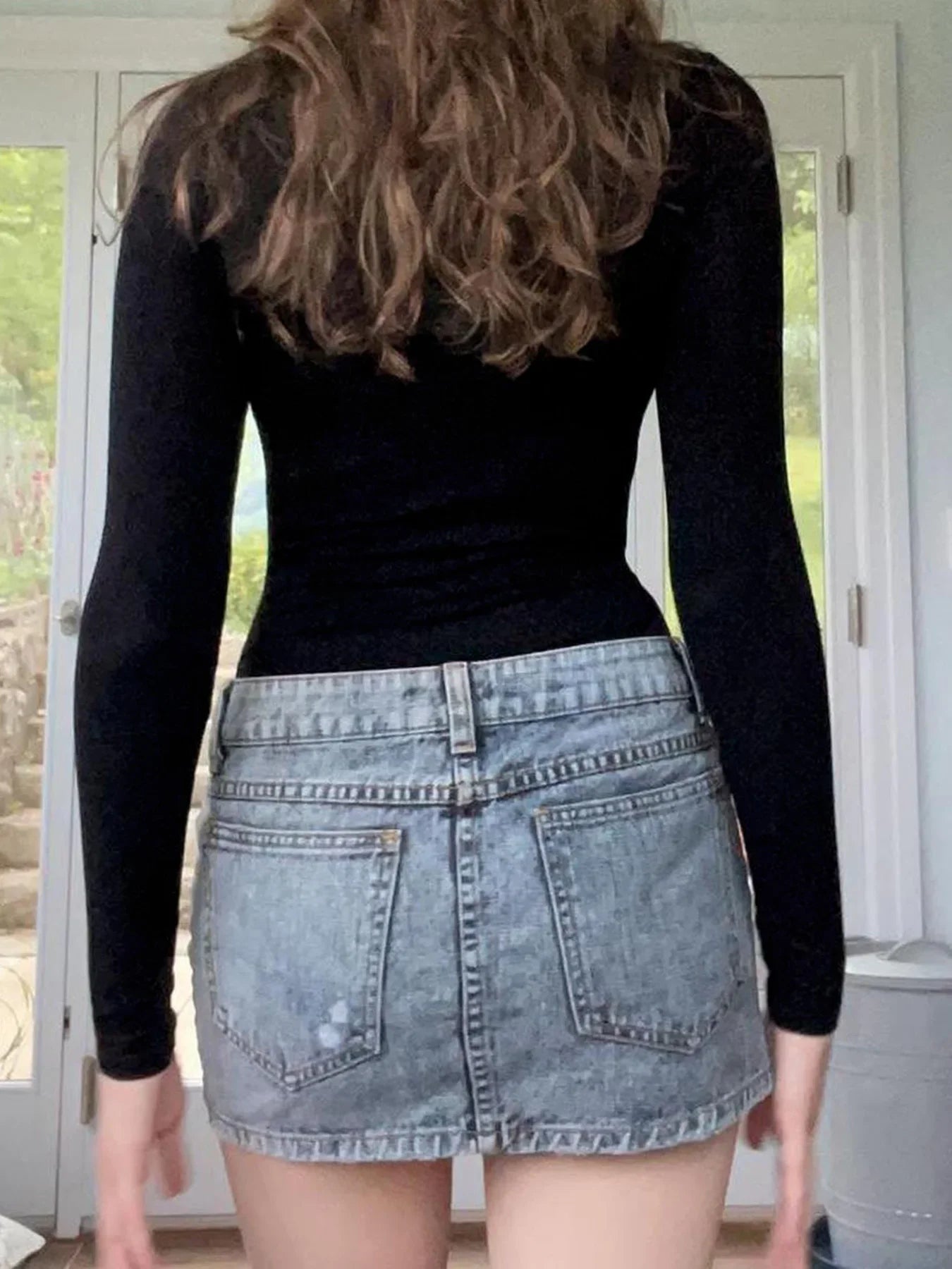 Solid Bandage Patchwork Lace Slim V-Neck Long Sleeve Knit Top - Fashionpara