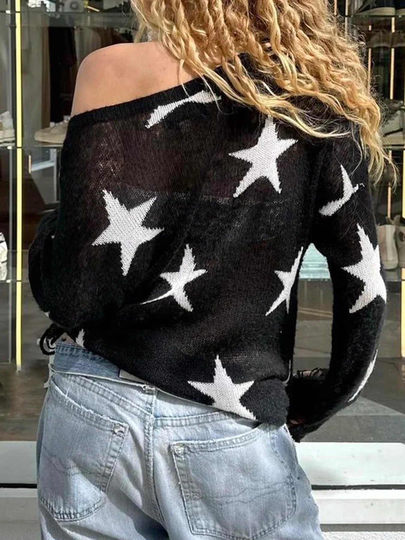Gothic Hollow Out Knitted Crew Neck Long Sleeve Sweater