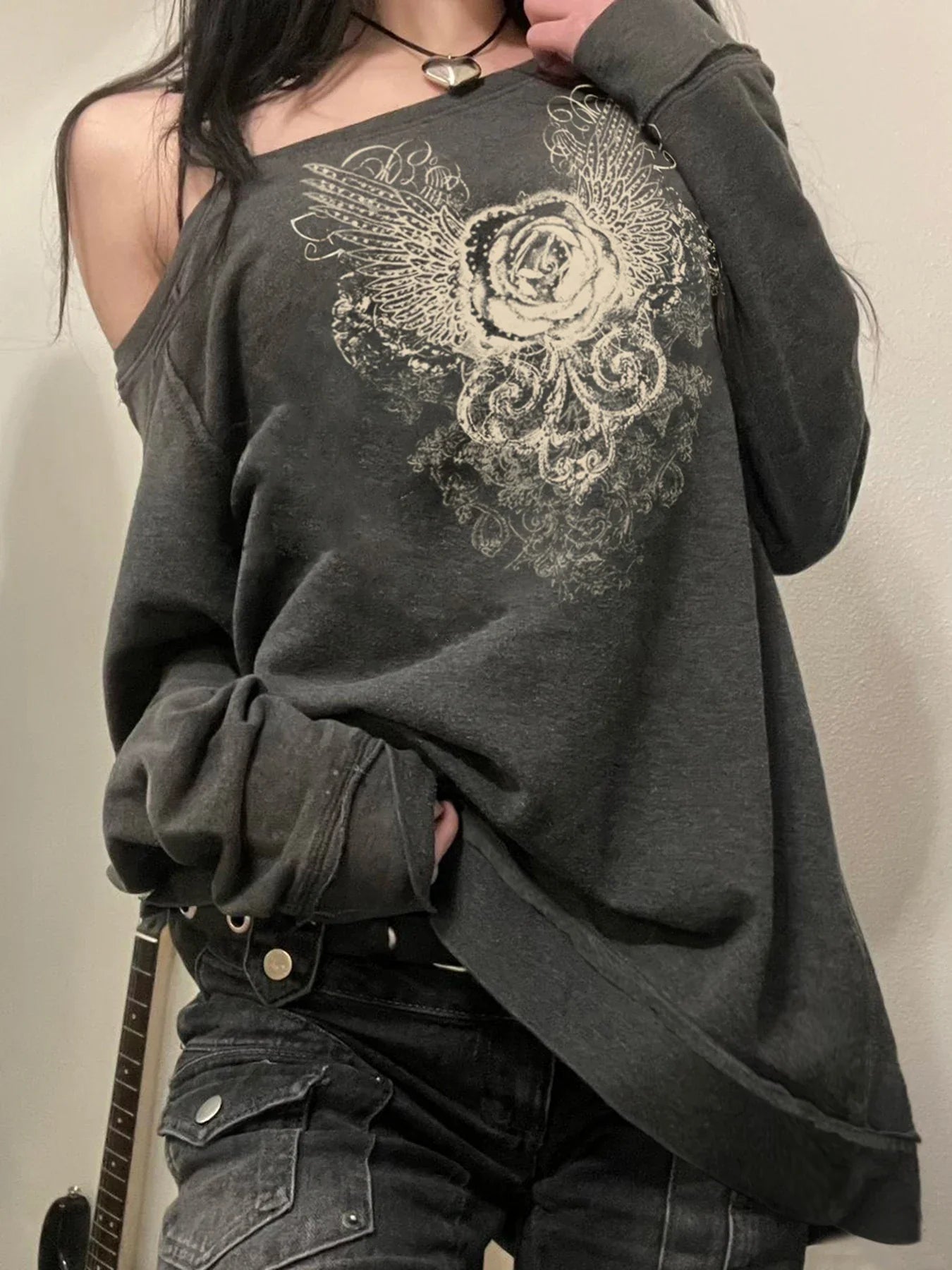 Vintage Loose Off-Shoulder Pullover Sweatshirt for Women