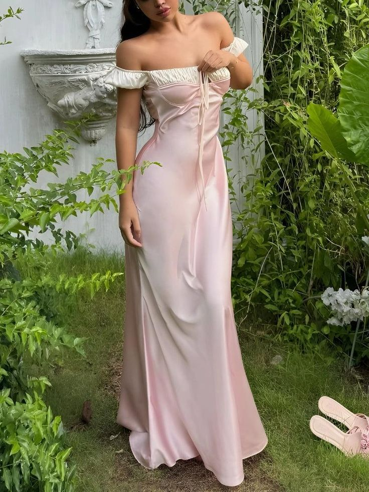 Pink Satin Ruched Charming Evening Dress,Elegant Long Prom Dress S186
