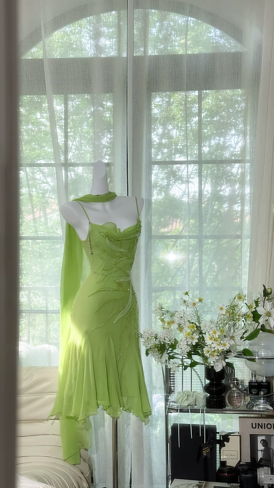 Classy Light Green Chiffon Beaded Mini Birthday Party Dress 6th Grade Homecoming Dress S721