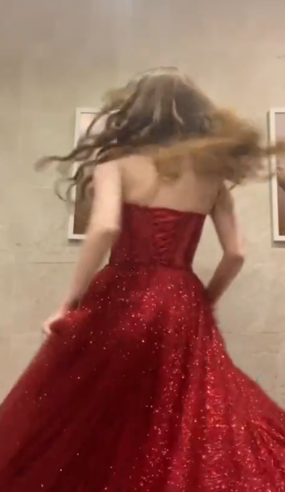 Sparkly Red Strapless Tulle Sequin Slit A Line Long Party Dress Formal Evening Gown D819