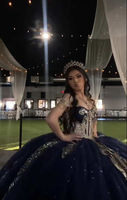 Gorgeous Navy Blue Off The Shoulder Tulle Sequin Sweet 16 Dress Formal Quinceanera Dress D1049