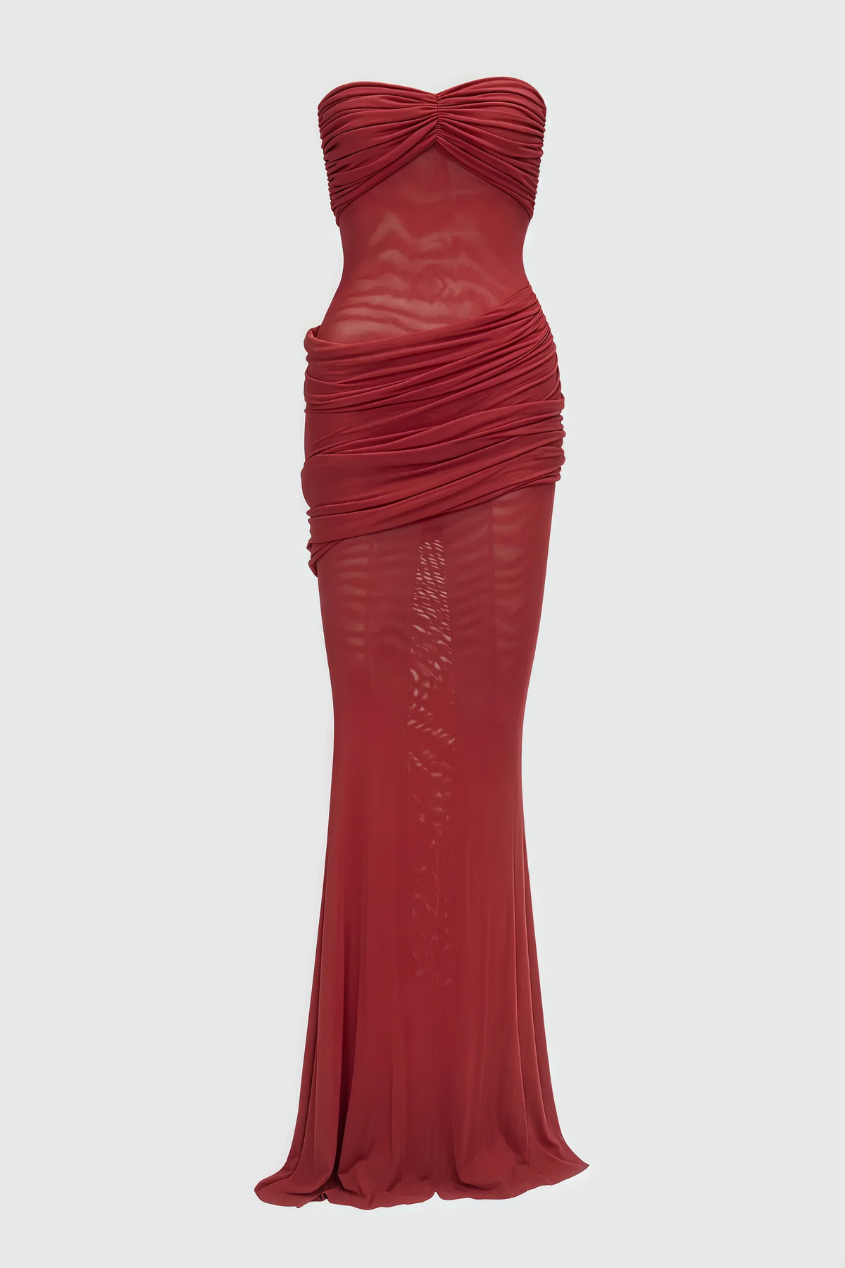 Nydia Red Strapless Sheer Mesh Maxi Dress - View 4