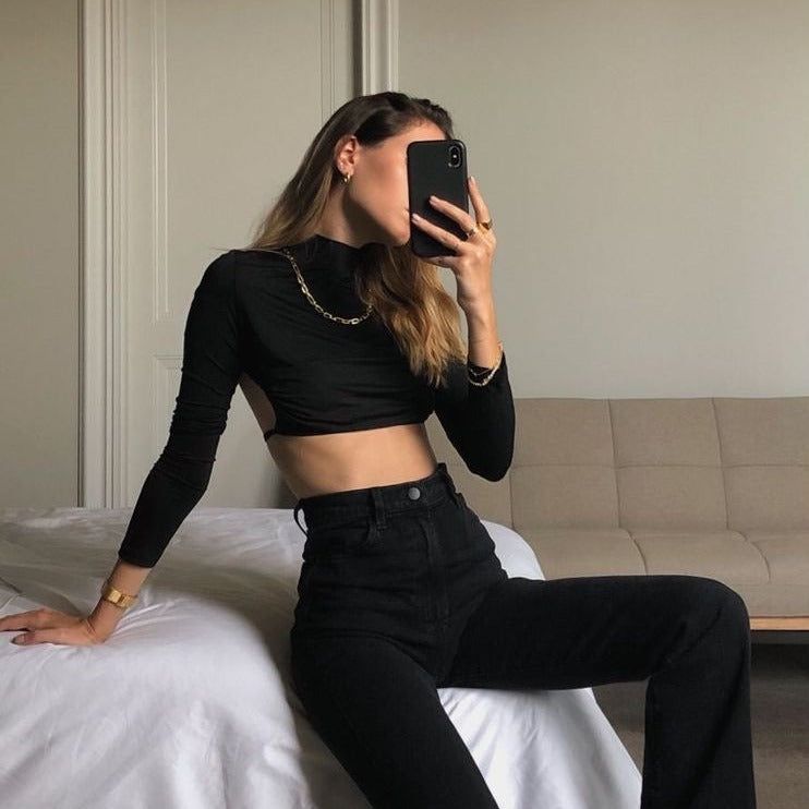 Nella Long Sleeve Open Back Crop Top