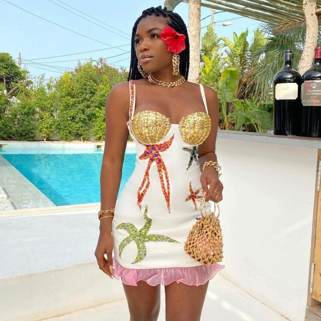 Sequin Starfish Bustier Ruffle Hem Bodycon Mini Dress - View 8