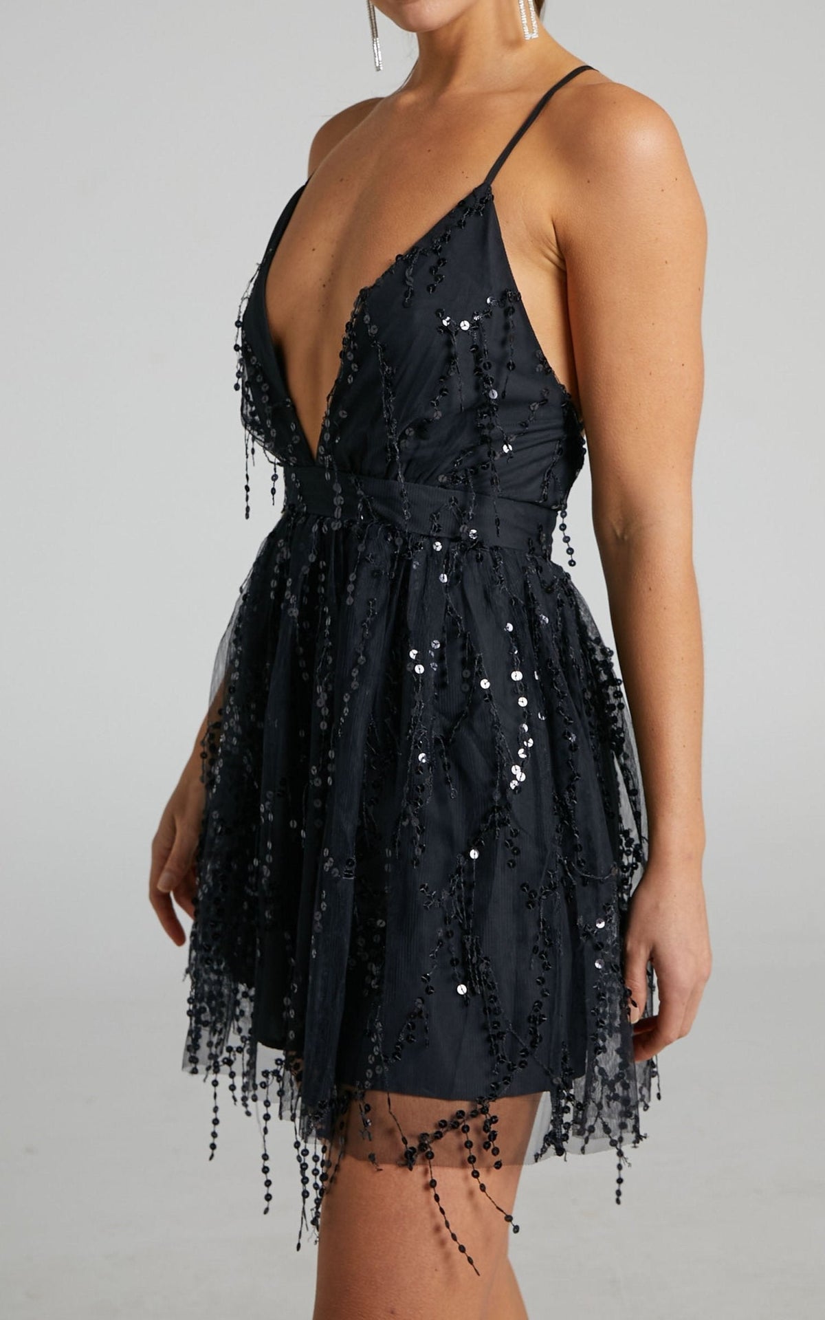Sequin Halter Neck High Split Mini Dress - View 6