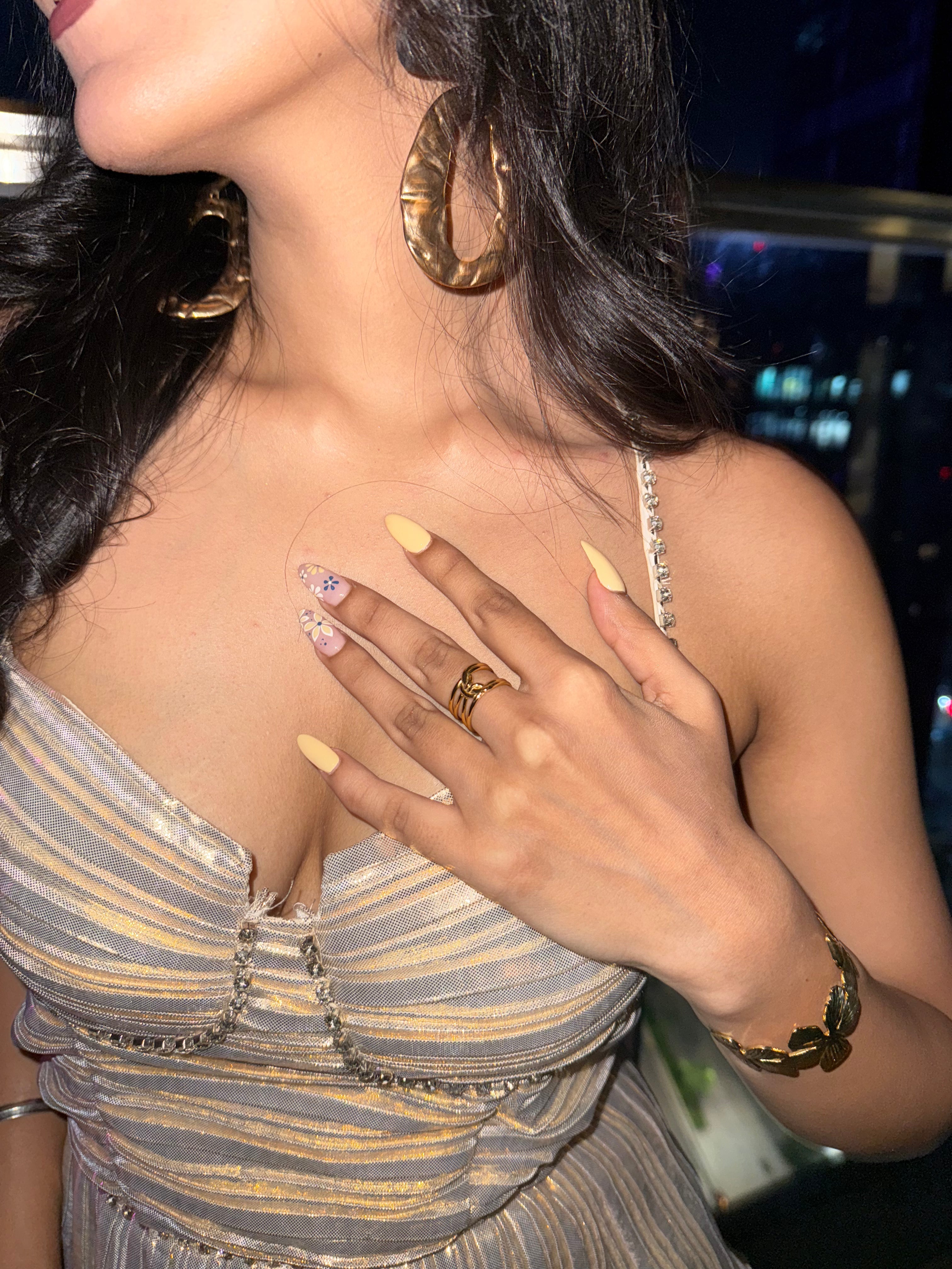 Party Ruffle Midi Dress - Champagne - Fashionpara