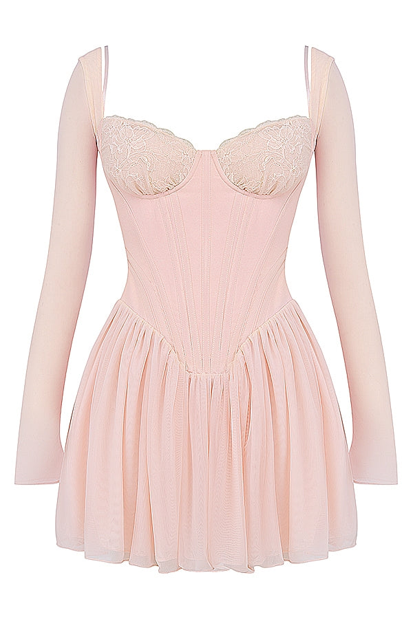 Corset Sweetheart Long Sleeve Tulle Mini Dress 10
