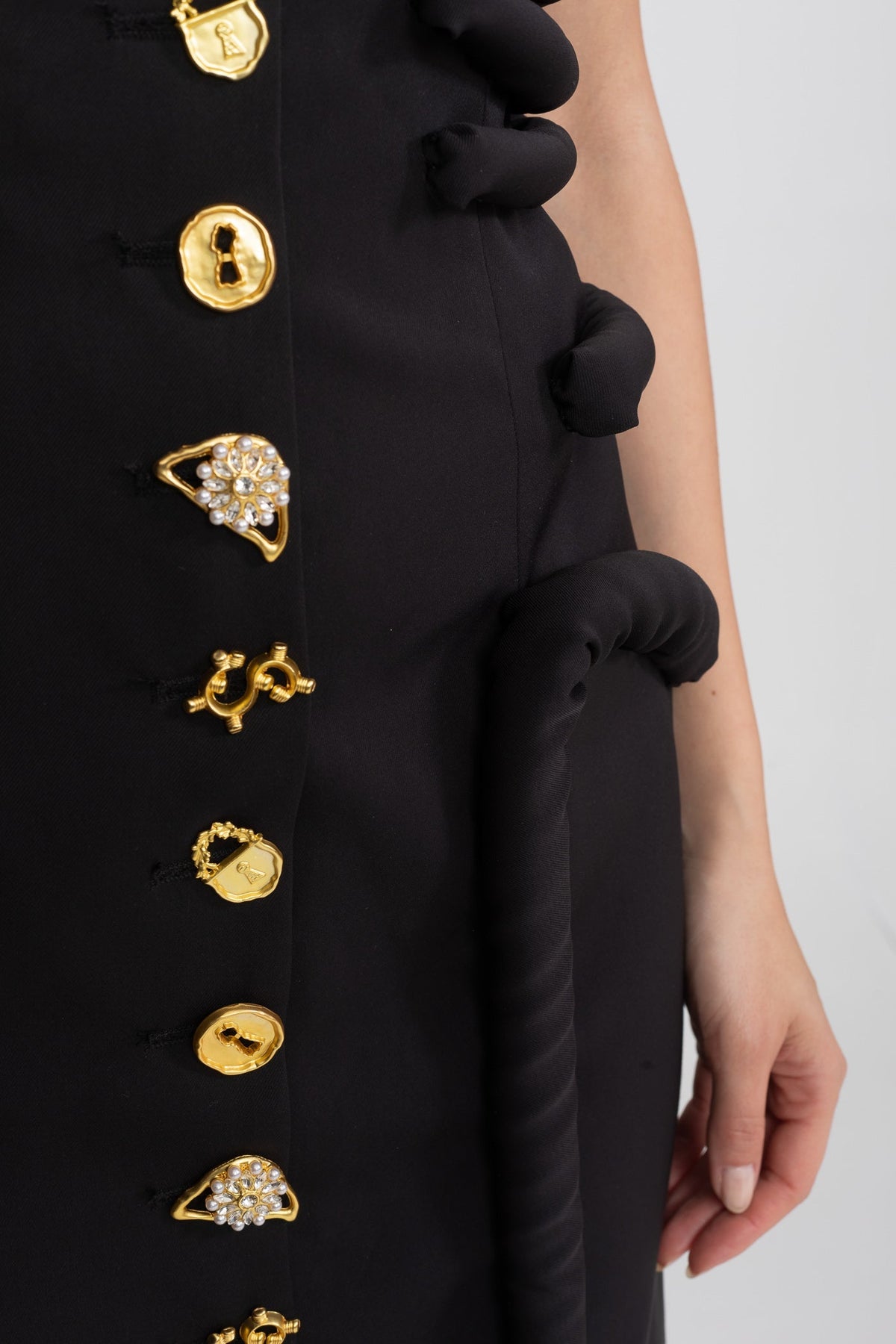 Strapless Jewel Button Padded Panel Column Midi Dress - View 4