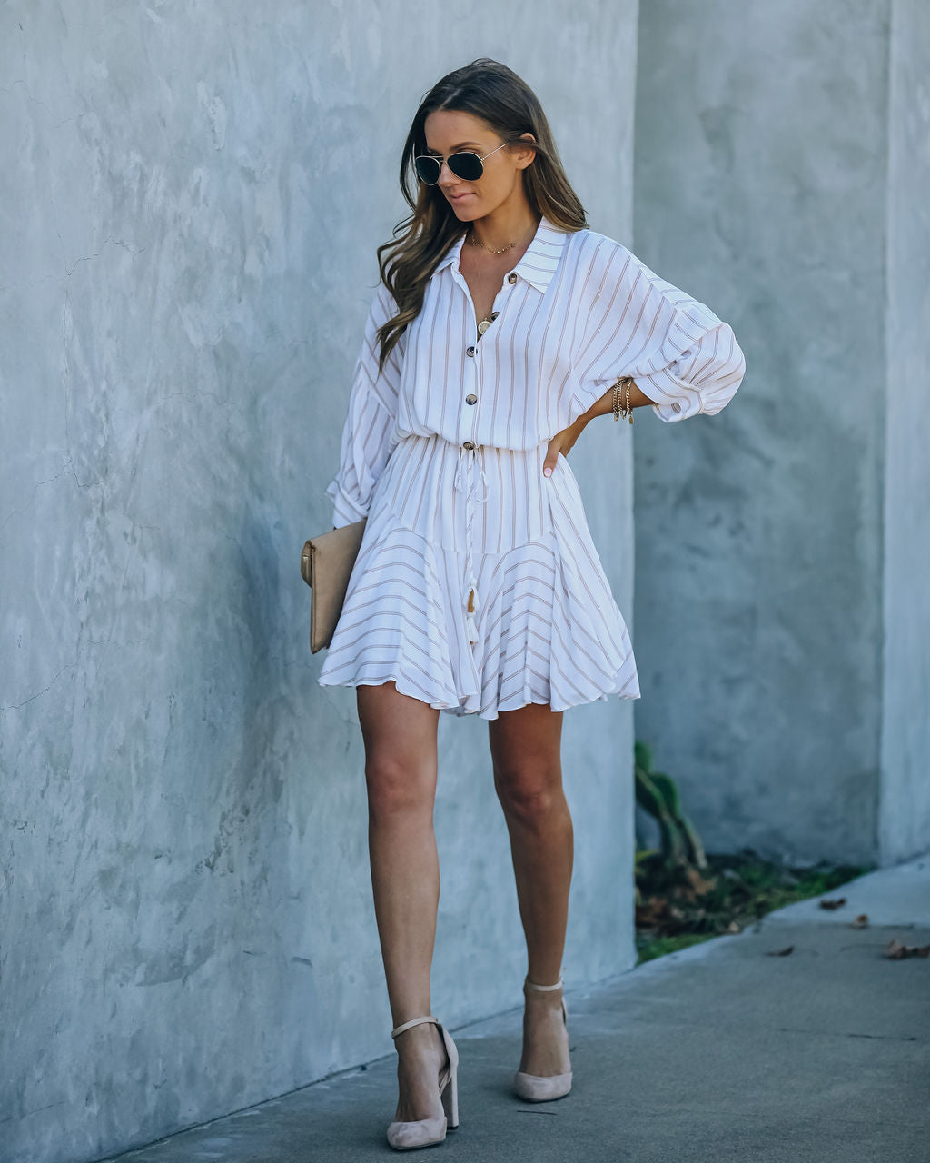 Hina Striped Button Down Shirt Dress