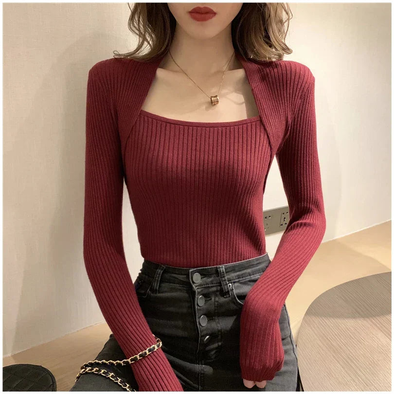 Autumn Winter Square Shawl Neckline Pullover Knit Top 10