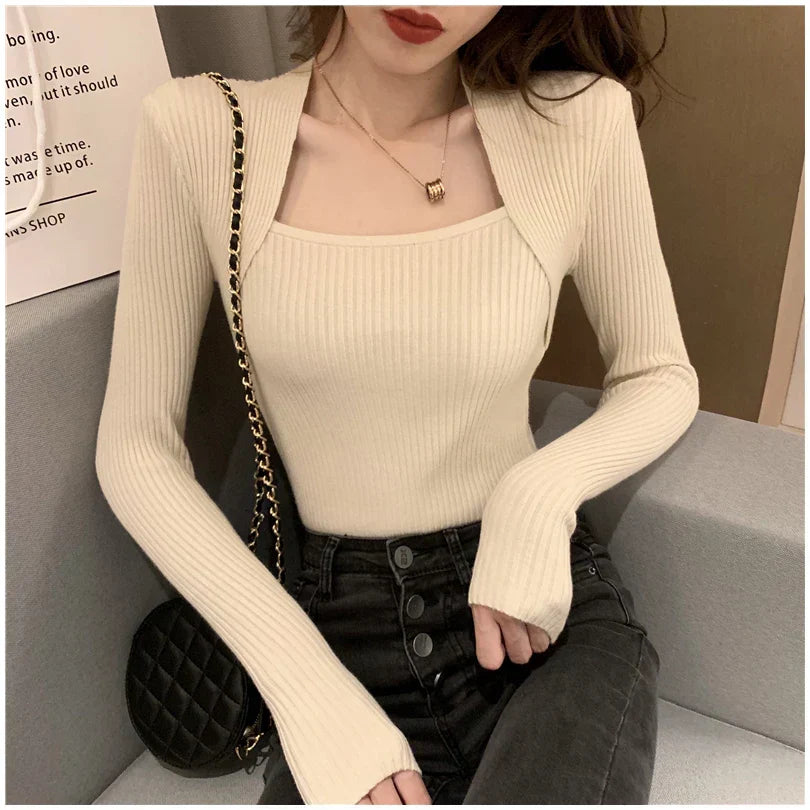 Autumn Winter Square Shawl Neckline Pullover Knit Top 6