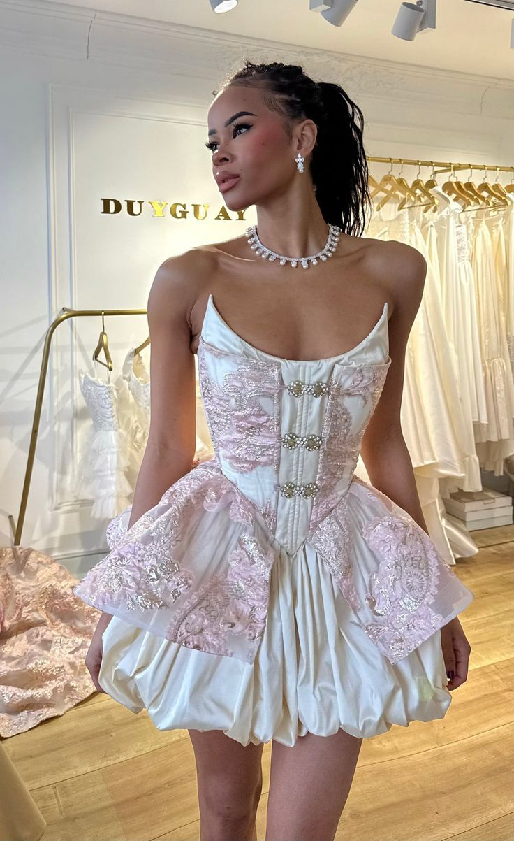 Gorgeous Strapless Satin Lace A Line Short Party Dress Formal Homecoming Dress Birthday Dress D508