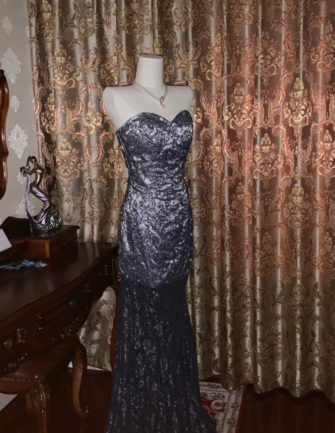 Gorgeous Sweetheart Neck Satin Beaded Mermaid Long Evening Dress Formal Birthday Party Dress D1779