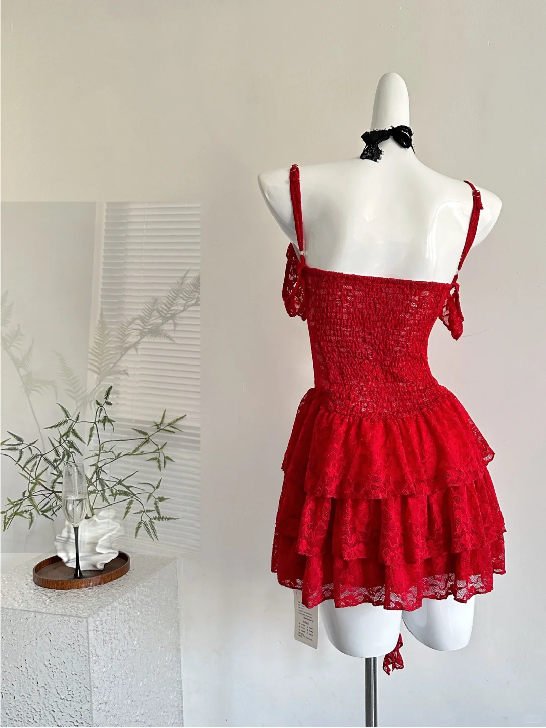Stylish Red Lace Layered Homecoming Dress Spaghetti Strap Cocktail Dress Party Dress S322