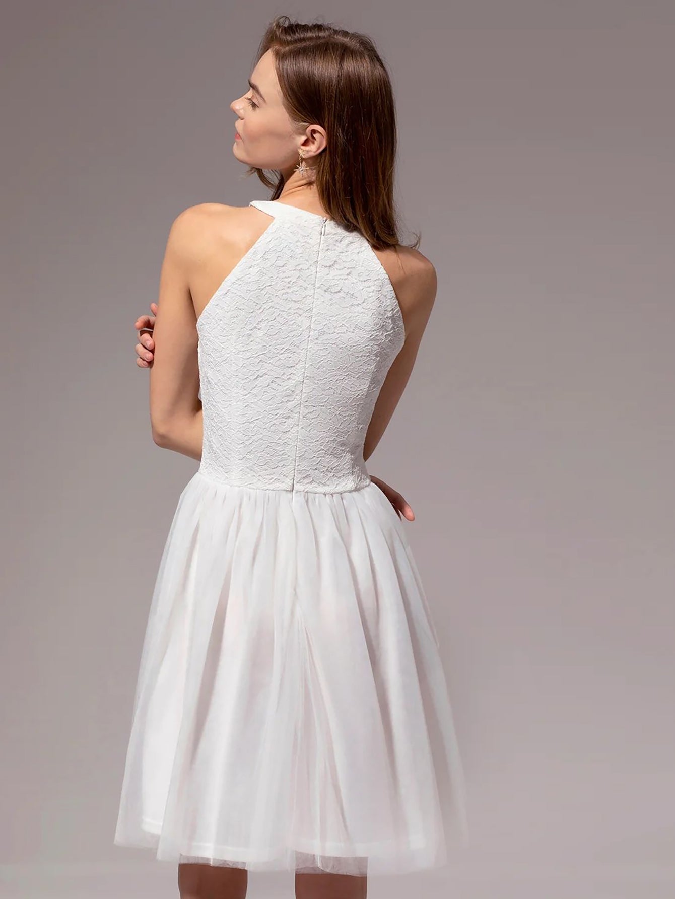 White Halter Lace A Line Short Graduation Party Dress - Fashionpara