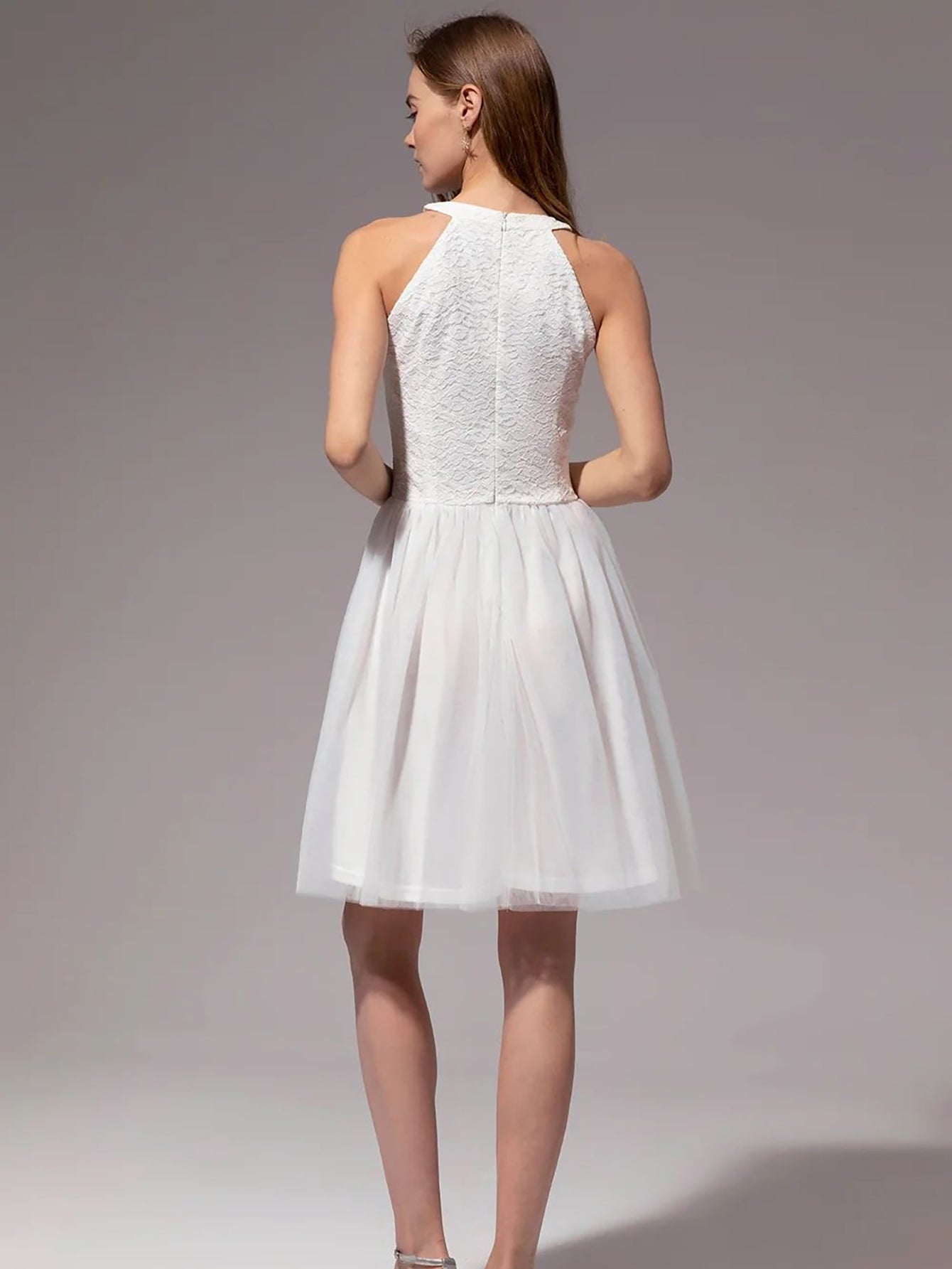 White Halter Lace A Line Short Graduation Party Dress - Fashionpara