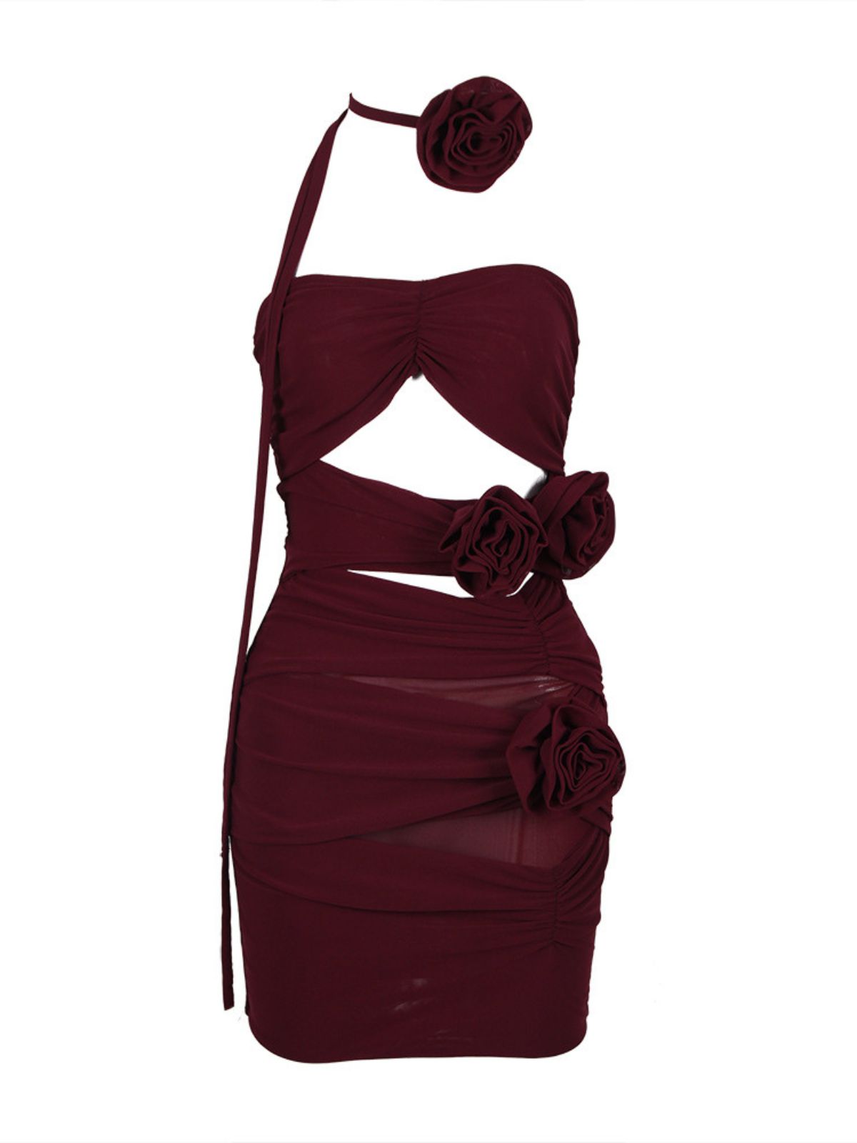 Inara Strapless Mesh Cutout Mini Dress In Wine - View 6
