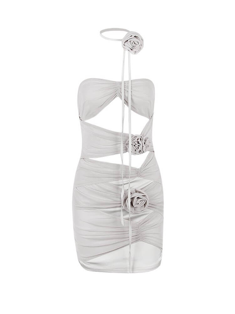 Inara Strapless Mesh Cutout Mini Dress In Grey - View 6