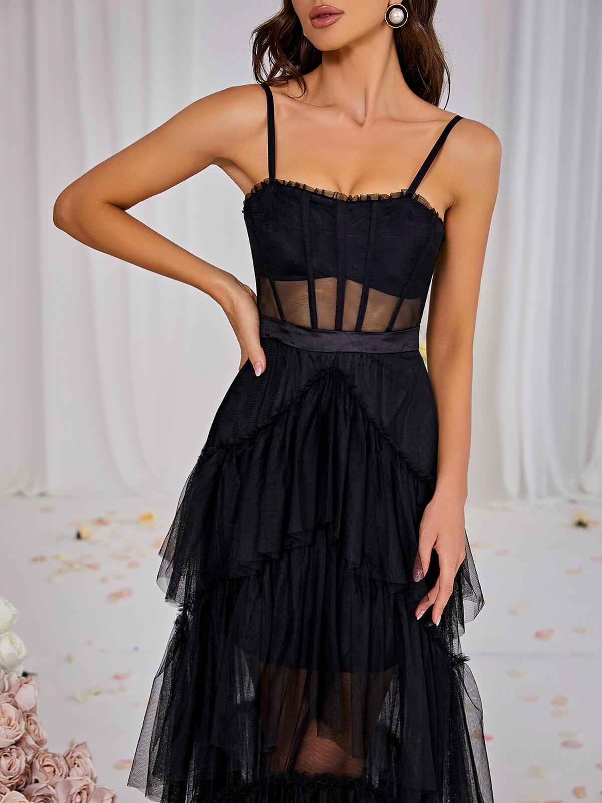 Inaya Mesh Maxi Dress In Black - View 5