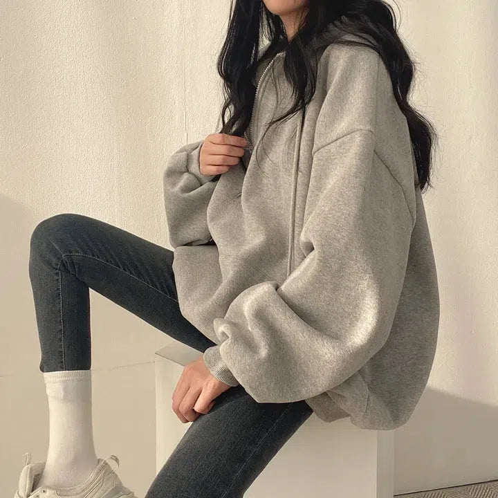Indie Oversized Zip Up Hoodie - Fashionpara