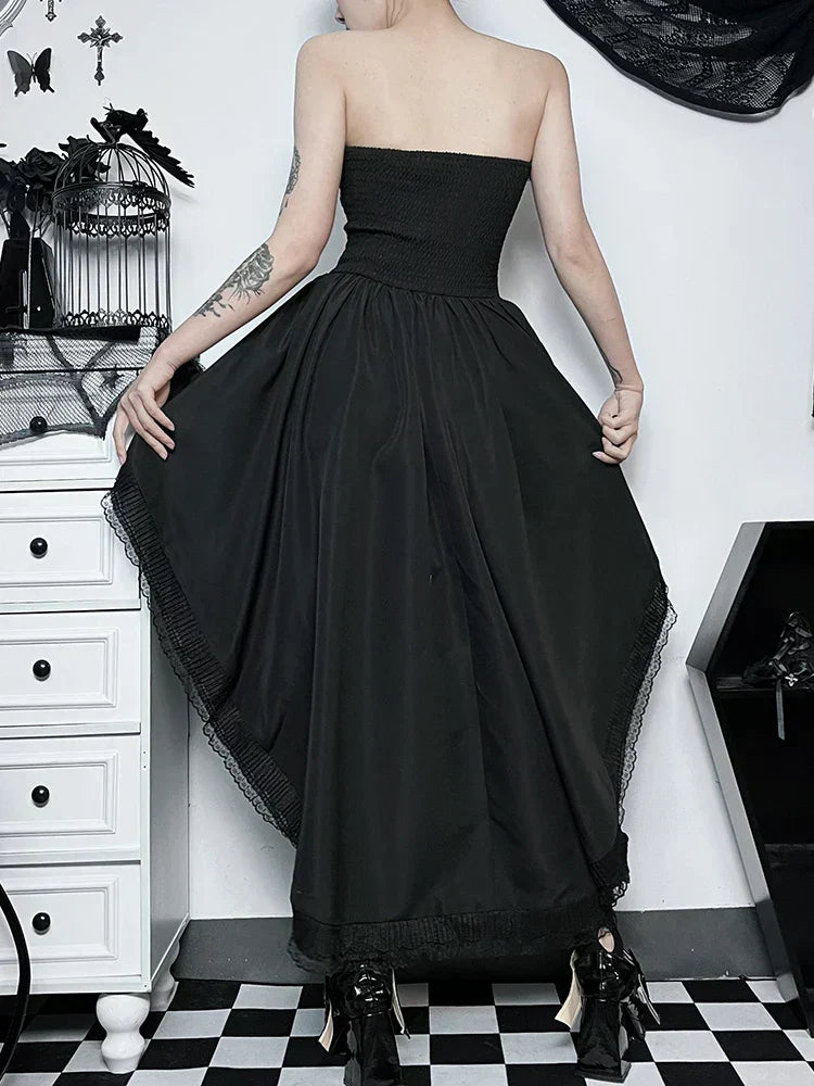 Corset Strapless Lace Trim High Low Ruffle Dress - View 4