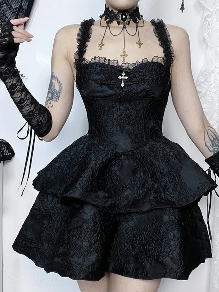 Embroidered Halter Neck Corset Peplum Mini Dress